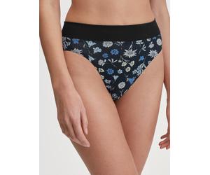 Slip CALIDA "Elastic Trend", Damen, Gr. M (44/46), schwarz (schwarz print), Single Jersey, Obermaterial: 94% Baumwolle, 6% Elasthan, figurbetont, Unterhosen Slip, breiter Weichbund, elastisch, Single