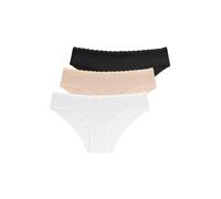 Dorina NAOMI 3er-Pack Damen Hipster Slips, Weiche Baumwolle mit Spitzenbund-Verzierung, Komfortable Vollabdeckung Unterwäsche, Elfenbein, Beige und Schwarz