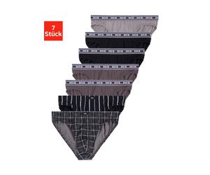Slip H.I.S, Herren, Gr. M, 7 Stk., schwarz (anthra, schwarz, grau, streifen, karo), Jersey, Obermaterial: 95% Baumwolle, 5% Elasthan, gestreift, körpernah, Unterhosen Slip, aus Baumwoll-Stretch (33558