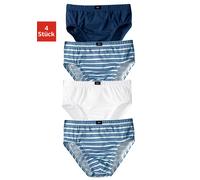 Slip H.I.S, Jungen, Gr. 152, 4 Stk., blau (marine, weiß, marine, gestreift), Jersey, Obermaterial: 100% Baumwolle, gestreift, unifarben, körpernah, Unterhosen Slip, mit elastischem Bundabschluss, aus 