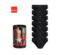 Slip H.I.S "Unterhosen für Herren", Herren, Gr. 4 (S), 7 Stk., schwarz, Jersey, Obermaterial: 95% Baumwolle, 5% Elasthan, unifarben, körpernah, Unterhosen Slip, aus Baumwoll-Mix in einer Dose verpackt
