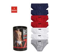Slip H.I.S "Unterhosen für Herren", Herren, Gr. 5, 7 Stk., bunt (marine, rot, weiß, grau, meliert), Jersey, Obermaterial: 95% Baumwolle, 5% Elasthan, unifarben, körpernah, Unterhosen Slip, aus Baumwol