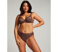 Slip HUNKEMÖLLER "Hochgeschnittener Slip Diva", Damen, Gr. XS, braun, 76% Polyamid, 15% Elasthan, 9% Polyester, Unterhosen Slip (64002821-XS) braun
