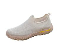 Slip in Schuhe Herren Sommer Atmungsaktiv Mesh Slip on Sneaker Boss Orthopädische Schuhe Breite Füße Laufschuhe Leichte Wanderschuhe Sport Freizeitschuhe Outdoor Barfußschuhe (Beige, 42)