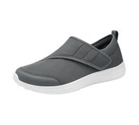 Slip in Schuhe Herren Sommer Atmungsaktiv Mesh Slip on Sneaker mit Klettverschluss Boss Orthopädische Schuhe Breite Füße Laufschuhe Lässig Barfußschuhe Sport Freizeitschuhe (Grey, 42.00)