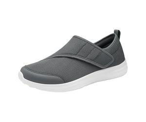 Slip in Schuhe Herren Sommer Atmungsaktiv Mesh Slip on Sneaker mit Klettverschluss Boss Orthopädische Schuhe Breite Füße Laufschuhe Lässig Barfußschuhe Sport Freizeitschuhe (Grey, 43.00)