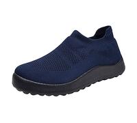 Slip in Schuhe Herren Sommer Atmungsaktiv Mesh Slip on Sneaker Orthopädische Boss Schuhe Breite Füße Laufschuhe Leicht Wanderschuhe Sport Freizeitschuhe Bequem Barfußschuhe (Dark Blue, 44)