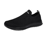 Slip in Schuhe Herren Sommer Atmungsaktiv Mesh Slip on Sneaker Orthopädische Schuhe Boss Breite Füße Laufschuhe Sport Freizeitschuhe Leicht Wanderschuhe Bequem Barfußschuhe (Black, 42)