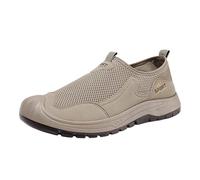 Slip in Schuhe Herren Sommer Mesh Atmungsaktiv Slip on Sneaker Boss Orthopädische Schuhe Breite Füße Laufschuhe Sport Freizeitschuhe Leichte Wanderschuhe Bequeme Barfußschuhe (Khaki, 42)