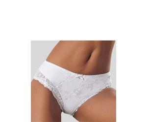 Slip LASCANA "Wanda", Damen, Gr. 36/38, weiß, Obermaterial: 68% Polyamid, 18% Baumwolle, 10% Polyester, 4% Elasthan, Unterhosen Slip, in abdeckender Schnittform und Stickerei Spitze (748192-36) weiß