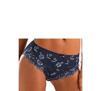 Slip LASCANA "Wanda", Damen, Gr. 40/42, blau (marine), Obermaterial: 68% Polyamid, 18% Baumwolle, 10% Polyester, 4% Elasthan, Unterhosen Slip, in abdeckender Schnittform und Stickerei Spitze (748216-4