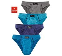Slip LE JOGGER "Minislip", Herren, Gr. 3, 4 Stk., blau (türkis, grau, navy, royalblau), Jersey, Obermaterial: 95% Baumwolle, 5% Elasthan, unifarben mit Farbeinsatz, körpernah, Unterhosen Slip, knappe 