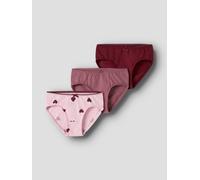 Slip NAME IT "NMFBRIEFS 3P CUTIE HEART", Kinder, Gr. 98, 3 Stk., rosa (parfait pink pack:w, rumba rot, mauvewood), Jersey, Obermaterial: 95% Baumwolle, 5% Elasthan, bedruckt, unifarben, Unterhosen Sli