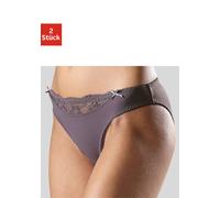 Slip NUANCE BY LASCANA "mit Spitzeneinsatz vorne", Damen, Gr. 40/42, grau (2xgrau), Microfaser, Obermaterial: 85% Polyamid, 15% Elasthan, körpernah, Unterhosen Slip, als Dessous-Set kombinierbar, Dess