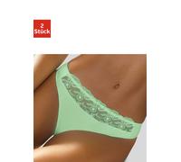 Slip NUANCE, Damen, Gr. 44/46, 2 Stk., grün (hellgrün, weiß), Obermaterial: 92% Polyester, 8% Elasthan, Unterhosen Slip, mit schöner Stickereispitze (28720430-44) hellgrün, weiß