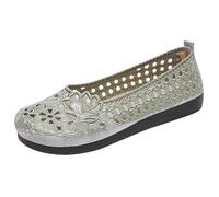Slip on Ballerinas Damen Bestickt Mesh Sommer Slip in Barfuss Schuhe Breite Füße Keilabsatz Orthopädische Sommerschuhe Damen Elegant Leichte Freizeitschuhe Bequem Halbschuhe (Light Green, 36)