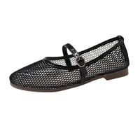 Slip on Ballerinas Damen Flache Atmungsaktiv Sommer Slip in Barfuss Schuhe Breite Füße Mesh Orthopädische Sommerschuhe Damen mit Schnalle Elegant Leichte Bequem Freizeitschuhe (Black, 39)