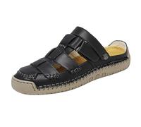 Slip on Sandalen Damen Sommer Slip in Barfuss Schuhe Breite Füße Leder Orthopädische Sommerschuhe Damen Bequem Elegant Sneakers Atmungsaktiv Leichte Freizeitschuhe (Black, 38)