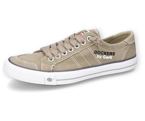 Slip-On Sneaker DOCKERS BY GERLI, Herren, Gr. 42, beige (sand), Textil, Veloursleder, washed, Schuhe, Freizeitschuh, Retro Sneaker, Fake Schnürung, in cooler Jeansoptik (96059114-42) sand