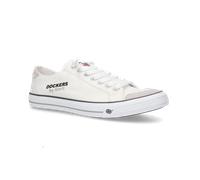 Slip-On Sneaker DOCKERS BY GERLI, Herren, Gr. 46, weiß, Textil, Veloursleder, washed, Schuhe Slip-On Sneaker, Freizeitschuh, Retro Sneaker, Fake Schnürung, in cooler Jeansoptik (92514445-46)