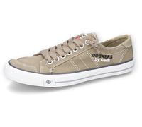 Slip-On Sneaker DOCKERS BY GERLI, Herren, Gr. 47, beige (sand), Textil, Veloursleder, washed, Schuhe, Freizeitschuh, Retro Sneaker, Fake Schnürung, in cooler Jeansoptik (96059114-47) sand