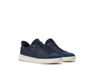 Slip-On Sneaker GEOX "U FLEXTRIDE PLUS", Herren, Gr. 42, navy, Leder, Lederimitat, Textil, Schuhe, Freizeitschuh, Schlüpfschuh mit Logoschriftzügen und Kontrastbesatz (67793616-42) navy