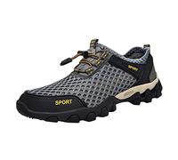 Slip on Sneaker Herren Sommer Mesh Atmungsaktiv Leichte Wanderschuhe Slip in Schuhe mit Schnürsenkel Boss Orthopädische Schuhe Breite Füße Laufschuhe Bequem Barfußschuhe (Grey, 40)