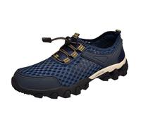 Slip on Sneaker Herren Sommer Mesh Atmungsaktiv Leichte Wanderschuhe Slip in Schuhe mit Schnürsenkel Boss Orthopädische Schuhe Breite Füße Laufschuhe Bequem Barfußschuhe (Blue, 40)
