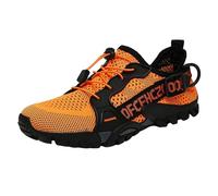 Slip on Sneaker Herren Sommer Mesh Leichte Wanderschuhe Atmungsaktiv Slip in Schuhe mit Schnürsenkel Boss Orthopädische Schuhe Breite Füße Laufschuhe Bequem Freizeitschuhe (Orange, 46)