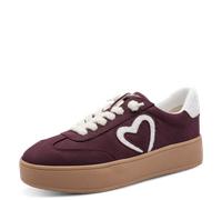 Slip-On Sneaker MARCO TOZZI, Damen, Gr. 39, lila (rot), Lederimitat, Textil, aufgeraut, bestickt, kontrastfarbene Details, Schuhe, Freizeitschuh, Plateausneaker, Slipper mit Plüsch-Herz (24582957-39)