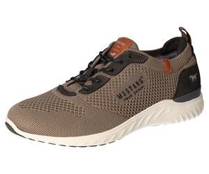 Slip-On Sneaker MUSTANG SHOES, Herren, Gr. 41, taupe, kaffee, Lederimitat, Textil, kontrastfarbene Details, Schuhe, Slipper, Freizeitschuh mit heller Laufsohle (57456762-41) taupe, kaffee