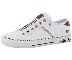 Slip-On Sneaker MUSTANG SHOES "Magdalena", Damen, Gr. 37, weiß, Baumwolle, Schuhe, Freizeitschuh, Slipper, Schlupfschuh mit Kontrastbesätzen (48226341-37) weiß