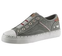 Slip-On Sneaker MUSTANG SHOES "Schlupfschuh, Freizeitschuh", Damen, Gr. 44, grau (graugrün), Lederimitat, Textil, Schuhe Slip-On Sneaker, Slipper, Schlupfschuh, Freizeitschuh mit praktischem Gummizug