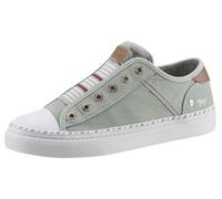 Slip-On Sneaker MUSTANG SHOES "Schlupfschuh, Freizeitschuh", Damen, Gr. 44, grün (hellkhaki), Textil, Schuhe Slip-On Sneaker, Slipper, Schlupfschuh, Freizeitschuh mit praktischem Gummizug (47649141-44