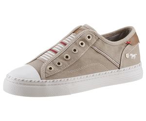 Slip-On Sneaker MUSTANG SHOES "Schlupfschuh, Freizeitschuh", Damen, Gr. 45, grau (taupe), Tencel, Schuhe Slip-On Sneaker, Slipper, Schlupfschuh, Freizeitschuh mit praktischem Gummizug (46432329-45)