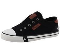 Slip-On Sneaker MUSTANG SHOES "Winona", Damen, Gr. 41, schwarz, Baumwolle, Schuhe, Freizeitschuh, Slipper, Halbschuh mit Logo-Aufnähern (40680548-41) schwarz