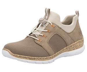 Slip-On Sneaker RIEKER, Damen, Gr. 36, braun (camelfarben, creme), Nubuklederimitat, Textil, Schuhe Slip-On Sneaker, Schlupfschuh, Halbschuh, Slipper, Freizeitschuh mit Elastikeinstieg, Topseller (199