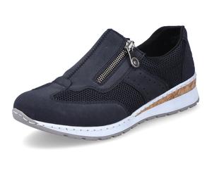 Slip-On Sneaker RIEKER, Damen, Gr. 39, blau (dunkelblau), Lederimitat, Textil, Schuhe Slip-On Sneaker, Slipper, Schlupfschuh, Freizeitschuh im Materialmix, Topseller (54823327-39)