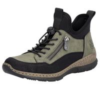 Slip-On Sneaker RIEKER, Damen, Gr. 39, schwarz (khaki, schwarz), Nubuklederimitat, Textil, Schuhe Slip-On Sneaker, Schlupfschuh, Freizeitschuh mit Schnellverschluss, Topseller (19880606-39)