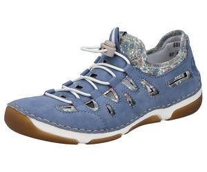 Slip-On Sneaker RIEKER, Damen, Gr. 40, blau (blau, kombiniert), Lederimitat, Textil, unifarben mit Farbeinsatz, Schuhe, Barfußschuh, Halbschuh, Slipper mit Schnellverschluss (27529548-40) blau, kombin