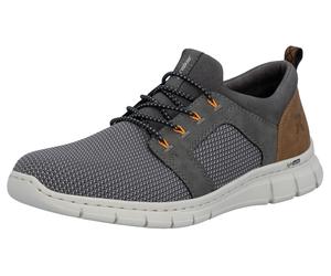 Slip-On Sneaker RIEKER, Herren, Gr. 42, grau (grau, braun), Lederimitat, Textil, Schuhe, Schlupfschuh, Halbschuh, Freizeitschuh mit Gummizug, zum Schlupfen (92768818-42) grau, braun