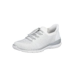 Slip-On Sneaker RIEKER "Ready2GO", Damen, Gr. 39, weiß, silberfarben, Lederimitat, Textil, Schuhe, Slipper, Barfußschuh, Halbschuh mit Schnellverschluss (17188210-39) weiß, silberfarben