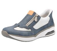 Slip-On Sneaker RIEKER "Ready2GO", Damen, Gr. 42, blau (jeansblau, weiß), Nubuklederimitat, Textil, Schuhe, Slipper, Halbschuh, Freizeitschuh mit seitlichem Reißverschluss (37509061-42) jeansblau, wei