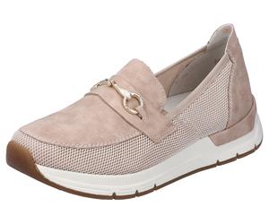 Slip-On Sneaker RIEKER "Slipper vegan", Damen, Gr. 43, rosa (rosé), Lederimitat, Textil, Schuhe Slip-On Sneaker, Slipper, Freizeitschuh mit eleganter Zierspange, Topseller (68542613-43)