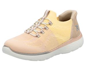 Slip-On Sneaker RIEKER SPORT "Ready2GO", Damen, Gr. 42, bunt (rosé, gelb), Lederimitat, Textil, Schuhe, Halbschuh, Freizeitschuh, Slipper mit MemoSoft-Innensohle, Topseller (43662312-42) rosé, gelb