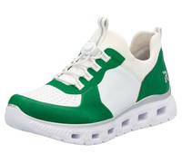 Slip-On Sneaker RIEKER SPORT "vegan", Damen, Gr. 39, grün (grün, weiß), Lederimitat, Textil, casual, Schuhe, Schlupfschuh, Halbschuh, Freizeitschuh mit Schnellverschluss (61614533-39) grün, weiß