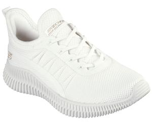 Slip-On Sneaker SKECHERS "BOBS GEO-NEW AESTHETICS", Damen, Gr. 40, weiß (sanftes weiß), Textil, Schuhe Slip-On Sneaker, Freizeitschuh, Schlupfschuh in veganer Verarbeitung, Topseller (78422447-40)