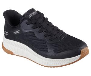 Slip-On Sneaker SKECHERS "BOBS SQUAD 4", Herren, Gr. 48,5, schwarz-weiß (schwarz, weiß), Synthetik, Textil, Schuhe Slip-On Sneaker, Trainingsschuh, Sneaker, Schnürschuh zum einfachen Schlupfen, Topsel