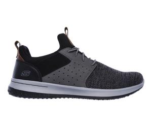 Slip-On Sneaker SKECHERS "Delson-Camben", Herren, Gr. 40, schwarz (schwarz grau), Lederimitat, Textil, Schuhe Slip-On Sneaker, Slipper, Freizeitschuh mit praktischem Gummizug, Topseller (92706221-40)