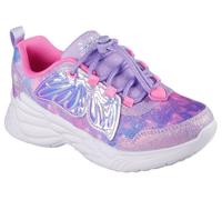 Slip-On Sneaker SKECHERS KIDS "DREAM RACER", Kinder, Gr. 32, lila (violett), Lederimitat, Glitzer, animal-print, modisch, Schuhe, Blink,-Klettschuh mit Herz-Applikation, Größenschablone zum Download (
